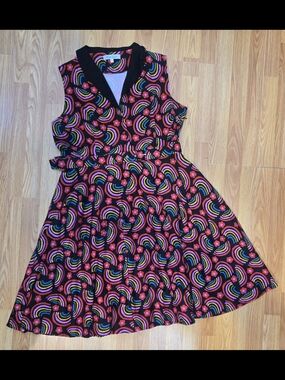Plus Size Miss Lulo Retro Rainbow Print Shirtwaist Dress